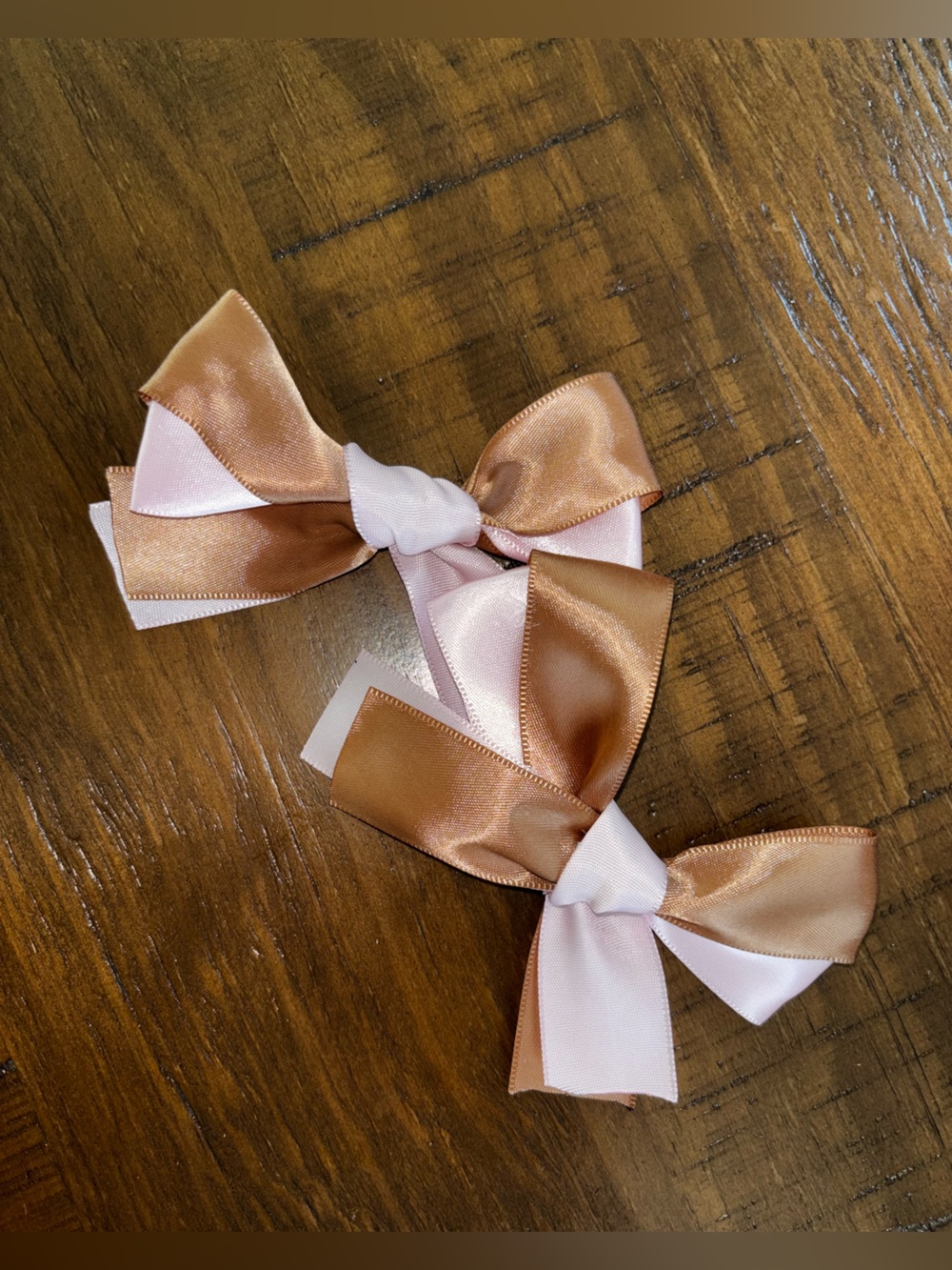 Handmade Satin Double-Layer Hair Bows in Blush Pink and Rose Gold